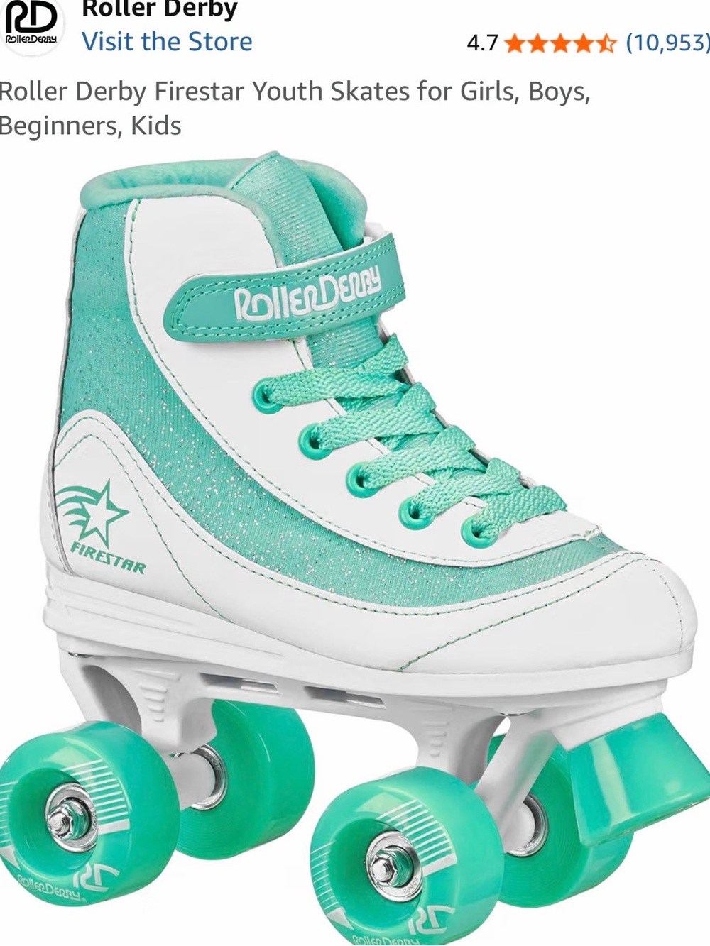 Roller Derby Firestar Youth Mint High-Top Roller Skates